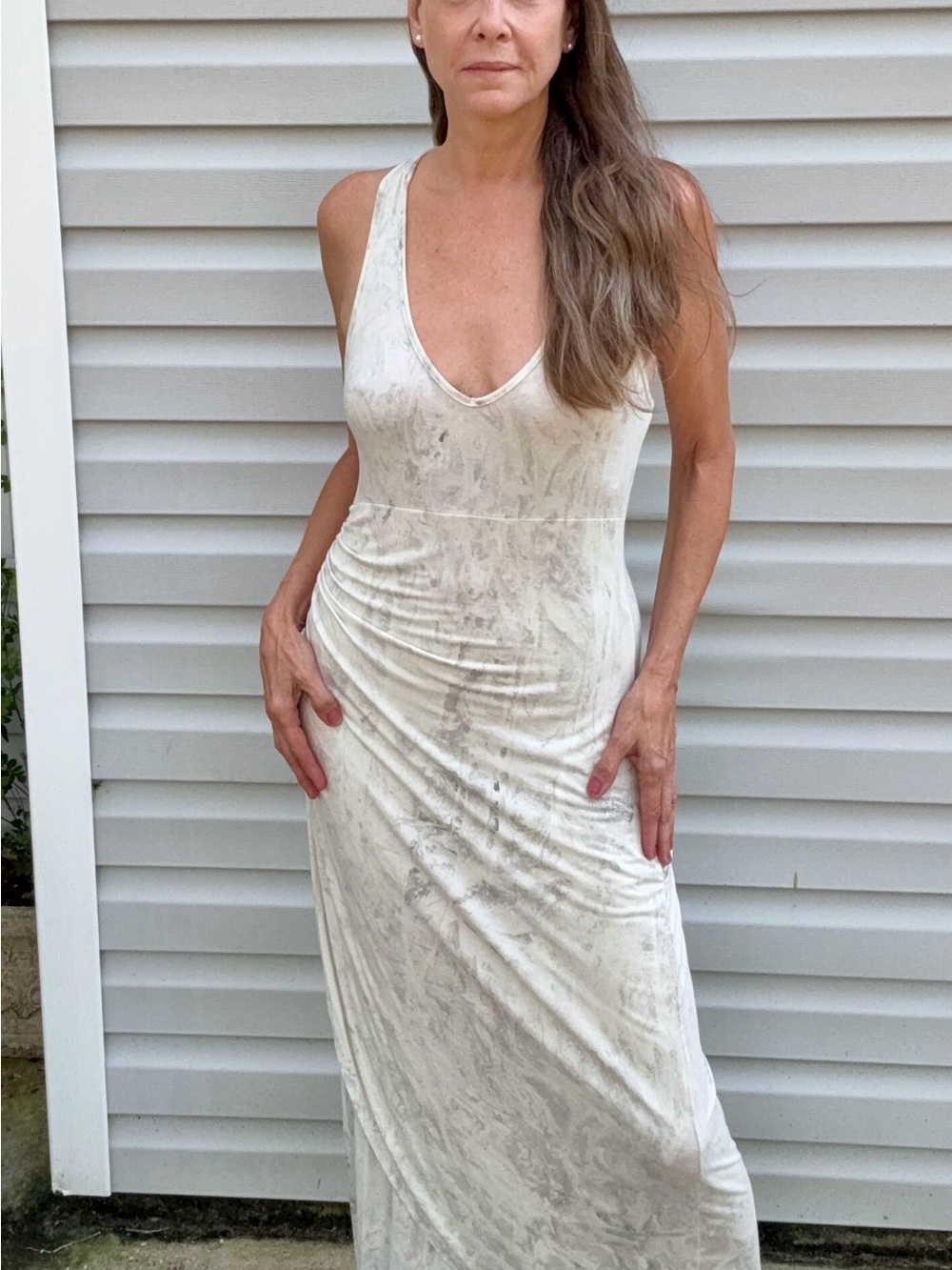 River + Sky Cream Marble-Print V-Neck Maxi Dress